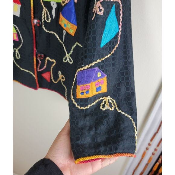 Allure Womens Maximalist Wearable Art Houses Embroidered Blazer Jacket size L - Picture 8 of 13